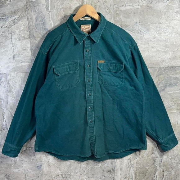 Woolrich Other - Vintage Woolrich Expedition Chamois Thick Cotton Button Up Shirt Green Mens 2XL